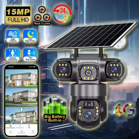 V380 15 MP Pro 3 Lens IP Solar Camera HD Outdoor Waterproof CCTV Night Vision Two-Way Audio Camera M