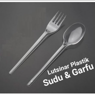 (50pcs) Transparent Cutlery Plastic Spoon/ Fork Sudu & Garfu Katering Plastik Lutsinar 165mm/6½ inch