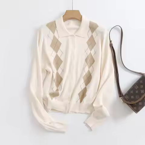 Ethereal costume 2026 massidutti spring new style of Ladies' casual diamond-patterned polo collar kn