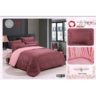 CADAR HOTEL "PROYU" 100% COTTON 7 IN 1 HOTEL STYLE SINGLE TONE HIGH QUALITY FITTED BEDSHEET WITH COMFORTER(QUEEN/KING)ka