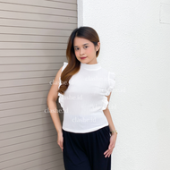 Wicha Top Rib Knit - Tank Top Wanita dengan Ruffle Elegant OOTD by Clashe