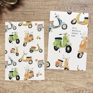 經典復古機車插畫明信片 爸爸生日卡片 父親節卡 客製文字 偉士牌