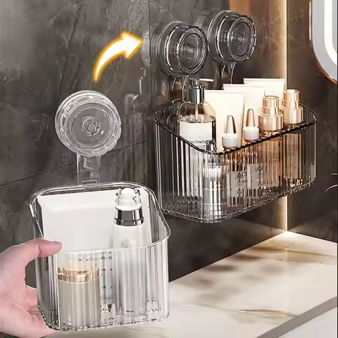 Shower Suction Cup Shelf Basket Punch-free Storage Holder Installation Bathroom Organizer Storage Ro