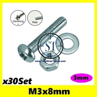 X30 Bolt Nut Set Ring M3 x 8mm JP3 M3x8 3x8mm 3x8 3x8mm contents 30 Sets