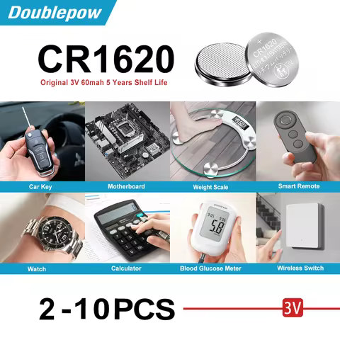 Doublepow Original GPCR1620 ECR1620 CL1620 CR1620 3V Lithium Battery 2-10pcs for watch, toys, car ke