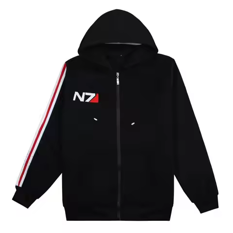 Game Mass Effect N7 Hoodie Unisex Sweatshirt Jacket Embroidered Zipper Hoodies Men Women Coat N7 Tsh