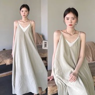 Vintage long flared soft silk two-strap dress with inner shirt Maia Vayxoevintage8907 P7K7