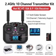 Hotrc HT-10A 2.4G 10CH Transmitter with F-10A Receiver, Multi-Protocol RC Controller for Drone Car B