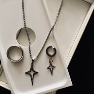 Kalung Set Pria Rantai Rolo Liontin Bintang dan Anting Jepit Liontin bintang Bonus Cincin Kotak