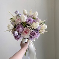 【鮮花】淺紫白色鬱金香玫瑰自然球形鮮花捧花