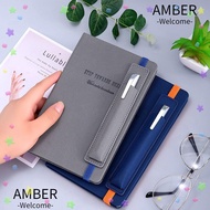 AMBER Agenda Book, PU Leather Hard Cover Strap Notebook, High Appearance with Pen Insert Daily Weekl