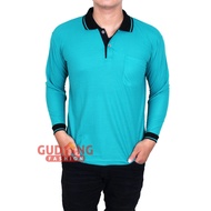 Kaos Kerah Lengan Panjang Pria - Hijau Tosca Kerah Hitam