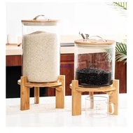 5L 8L Glass rice dispenser Rice jar storage Container canister bekas beras kayu 5kg 10kg Tempat letak