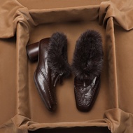 Vintage Front Zip Insulated Women Leather Shoes