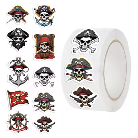 500Pcs/roll Cartoon Pirate Sea Raider Logo Sealing Sticker DIY PVC Laptop Decals Decoration Stiker R