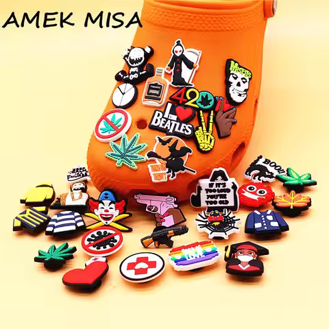 1pcs Misfits AK47 Pink Pistol 32 Kinds Fun Shoe Ornament PVC Shoe Charms Accessory Clogs Pins Decor 