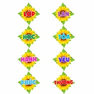 Khẩu hiệu trang trí lớp học tiểu học mầm non decal ốp tường KT 30 x 30 1 ô