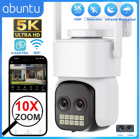 10MP 5K 10X Hybrid Zoom PTZ Wifi Camera Outdoor Surveillance Camera Dual Lens 3.6mm+12mm Human Detec