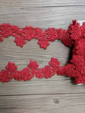 4 yards 4cm wide Red Lace Trim Craft Flower Lace Fabric Venise Floral Embroidered Applique Decorated