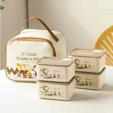 Kawaii Snoopy Portable 4-Layer 304 Stainless Steel Bento Box Solo Microwave Safe Lunch Box for Offic
