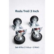 3 inch Rubber Wheels Set of 4pcs (2 Live + 2 Dead) Display case wheels Rubber trolley/s Trolley Trol