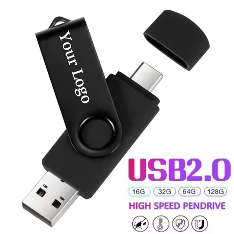 Custom Logo USB Flash Drive 128MB 256MB 1GB 2GB Type-C Dual-Use Rotating Pendrive 128GB 64G 32GB for