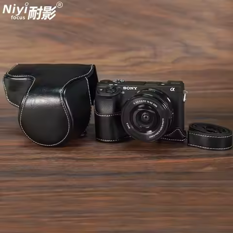 Retro Leather Bag Camera Case for Sony A6000 A6100 A6300 A6400 Protective Half Base Screws with Shou