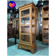 ตู้โชว์ไม้สักแท้ (ส่งทั้งตู้/ค่าส่งฟรี) 4 ชั้น สูง 130 cm. ตู้ไม้สัก ตู้หนังสือ ตู้โชว์ไม้สักแก่ แต่งริ้ว 1 ลิ้นชัก Teak Wooden Cabinet Glass