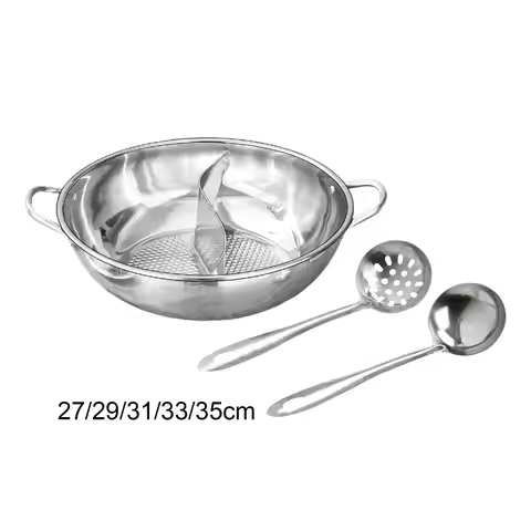 Divided Hot Pot Shabu Shabu Pot Stainless Steel Soup Cookware Cooking Pot with Slotted Spoon and Lad