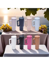 1pc, Tumbler With Lid, 40oz Stainless Steel Insulated Water Bottle With Handle, Portable Drinking Cu