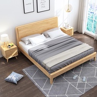【Free Shipping】Solid Wooden Bed Frame Single/Super Single/Queen/King Size Bedframe With Mattress Bedroom Nordic Oak Bedframe