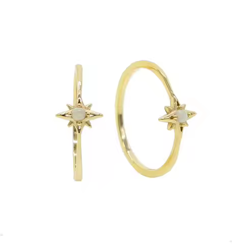 2025 New 100% 925 Sterling Silver Gold Plated Vermeil Opal Star Starburst Ring Minimal Delicate Wome