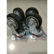 4 Pcs Black Rubber Wheels Trolley Cart 3" Inch (Without Brake) 4 Pcs Cart Display Case Wheels