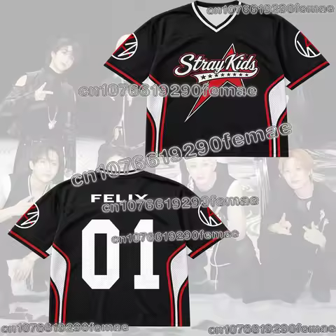 Hot Selling 2027 STRAYKIDS Fan Support Jersey T Shirt K-pop Style V Neck Mesh Shirt Casual Y2K Cospl