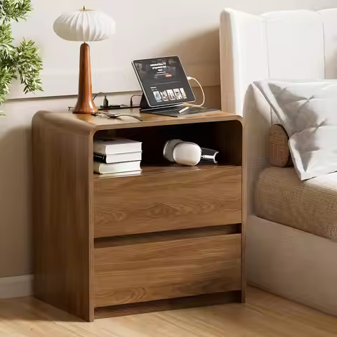 Modern Nightstand Set of 2 23.8" Walnut Nightstands with Hidden Drawers Wood Modern Bedside Table, C