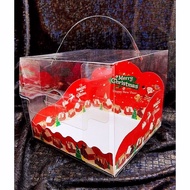XMB 6 inch Xmas Design Card Tray PET Transparent Cake Box w Handle - 10pcs/pkt