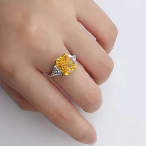 Pure White Gold 18k Ring 4.5CT Radiant cut Yellow Diamond Engagement Rings For Women Beautiful Anniv