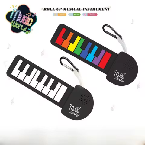 Foldable Electronic Keyboard Keychain Portable Rainbow Color Silicone Piano Keyboard Playable Hangin