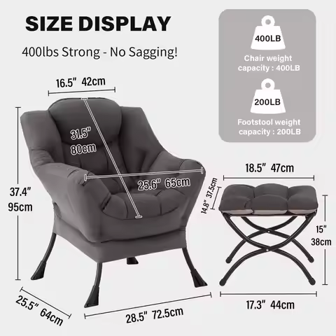 Lazy Chair with Ottoman, Modern Large Accent Lounge Chair, Leisure Sofa Armchair with Ottoman, Readi