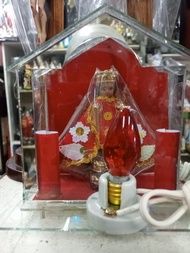 Santo Niño De Cebu Statue Figurine Senior Sto Nino in Glass casing with lights 5 inches