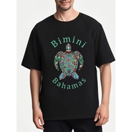 Mens Bimini Bahamas Tribal Turtle Graphic T-Shirt - Sweat-Wicking Cotton Retro Streetwear Tee with