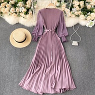 Raline Pleated Maxi 9094# Dress Wanita Import