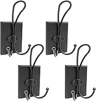 4 Pcs Rustic Wood Wall Hooks, Solid Wood Metal Wall Mounted Coat Rack, Farmhouse Entryway Hangers, D
