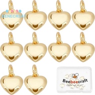 BENECREAT 1box 10pcs Brass Pendants Long-Lasting with Jump Ring Heart golden 10x9x3.5mm Jump Ring: 5