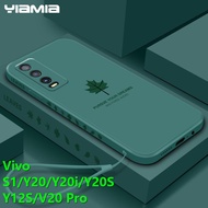 YiaMia Maple Leaf กรณีโทรศัพท์สำหรับ VIVO Y20 Y20i Y20S Y20A Y12S Y12A Y11S V2026 V2027 V2028 S1เรียบง่ายและแฟชั่น Rubik 'S Cube ด้านข้าง Maple Leaf ฝาครอบโทรศัพท์กันกระแทกและ Drop-Proof พร้อม Lanyard