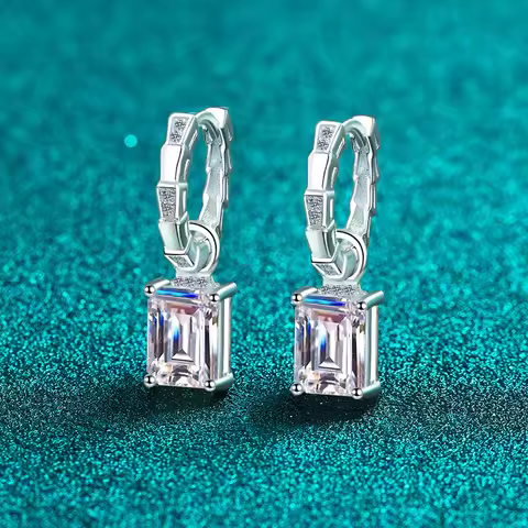 Rectangular Dangle Earrings PT950 Platinum 4Ct Moissanite Women's - Non-deformable, long-lasting shi