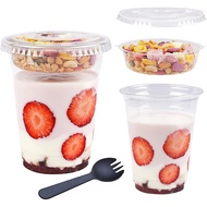TOFLEN 12 oz Clear Plastic Yogurt Parfait Cups with Lids Disposable To Go Cereal Cups for Breakfast 