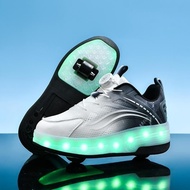 Ready stock LED Shoes Kids Luminous Shoes Youth Pulley Sports Shoes Sneakers for Women Roller Skates