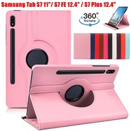 Samsung Galaxy Tab S7 FE 12.4" &amp; Galaxy Tab S7 Plus 360 Rotating Tablet Funda Flip Stand PU Leather Cover Case for Samsu