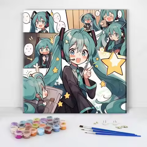 Acrylic Paint By Numbers Hatsune Miku Painting By Numbers on Canvas Coloring By Number for Adults Pa
